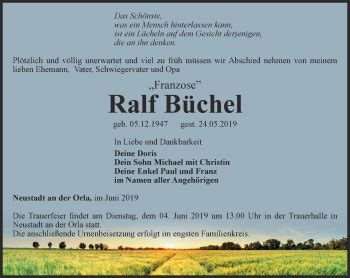 Traueranzeigen Von Ralf B Chel Trauer In Thueringen De