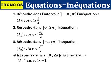 Maths Tronc Cs Le Calcul Trigonométrique Les inéquations