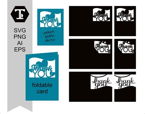 Thank You Card SVG PNG EPS Ai Files. Foldable Greeting Card for Cricut ...