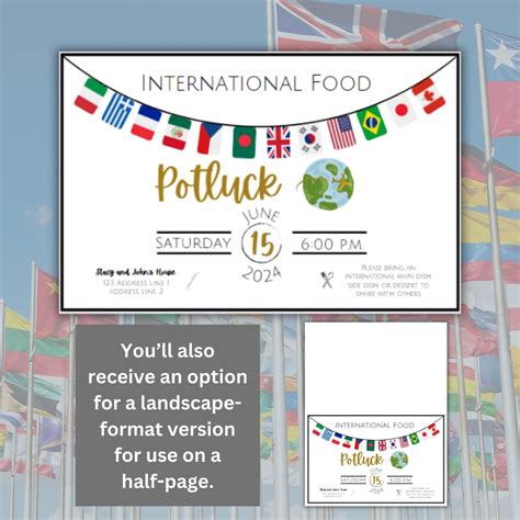 International Food Potluck Invitation Template Multicultural Food