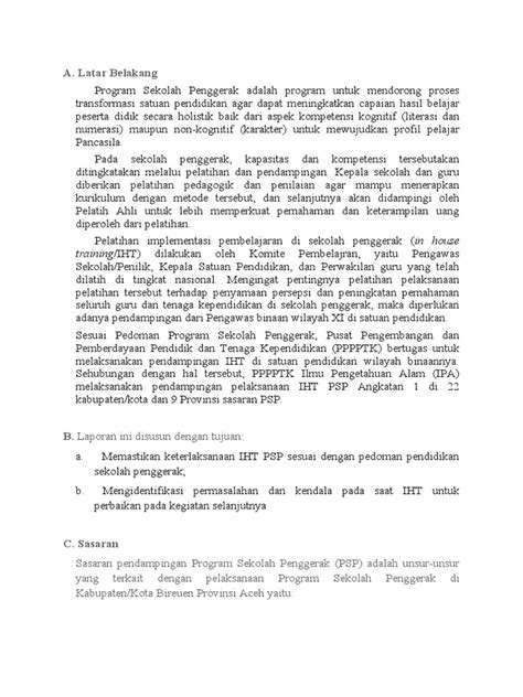 Laporan Pendampingan Pelaksanaan In House Training Program Sekolah