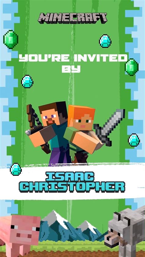 Minecraft Birthday Party Invitation Videogames Invitaciones De