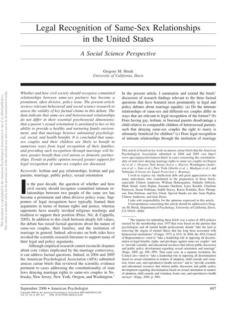 Legal Recognition Of Same Sex Relationships In The United States A