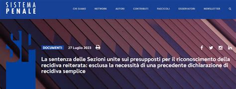 Le Sezioni Unite Sulla Recidiva Reiterata Diventare Magistrato Di