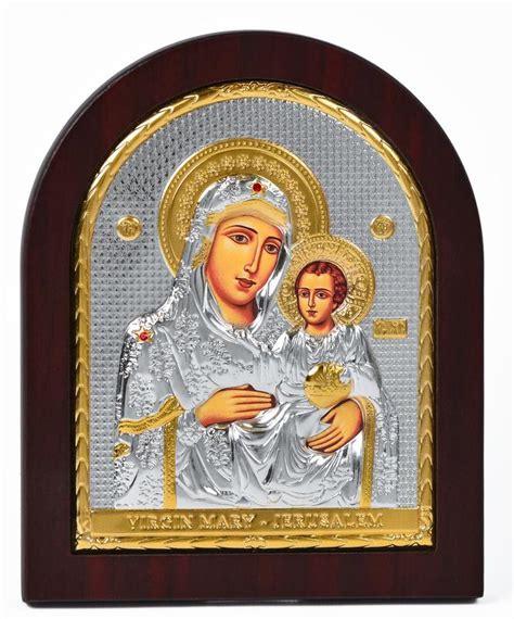 Иерусалимская икона божией матери 10,7х12,8см арочной формы на дереве ...