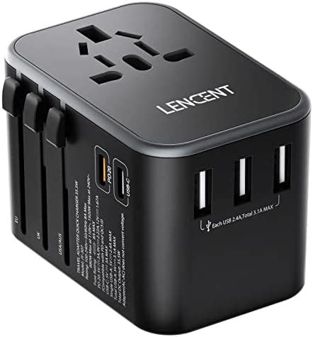 Lencent Adaptador Universal De Viaje Cargador Internacional Con