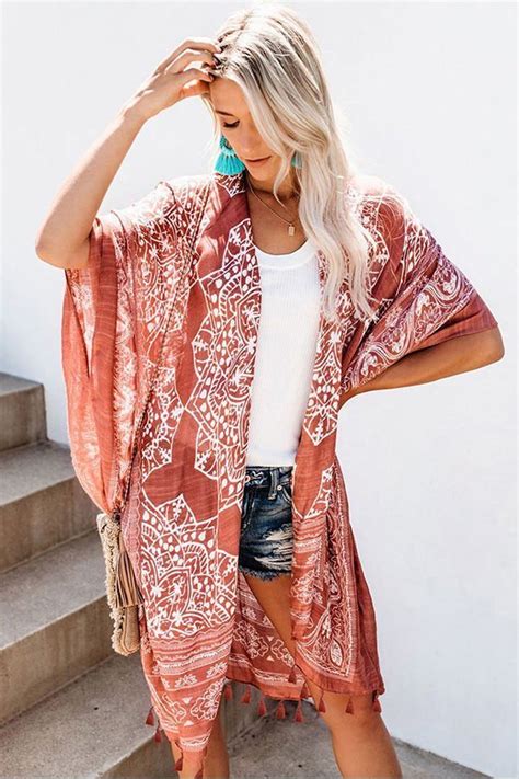 Kimono Cover Up With Cute Printed Design For Swimsuits