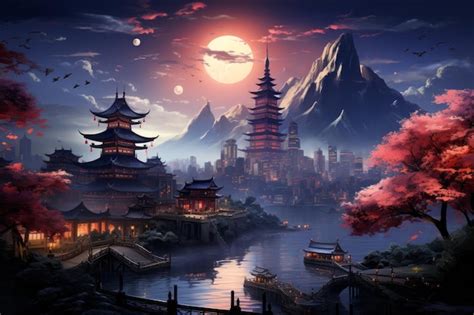 Premium Photo | Beautiful Fantasy landscape with ancient Chinese temple ...