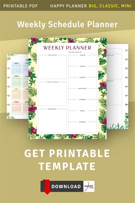 Horizontal Weekly Schedule Template Weekly Planner Printable Etsy