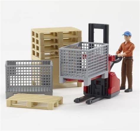 116th Logistics Set With Posable Man Pallet Jack And Pallets By Bruder