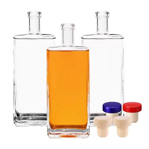 Custom Super Flint Glass Square Liquor Bottle 200ml 375ml 500ml 700ml 750ml Spirit Liquor Long