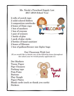 Preschool Supply List Template - Fill Online, Printable, Fillable ...