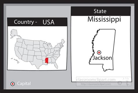 State Flags Clipart-jackson mississippi state us map with capital bw gray