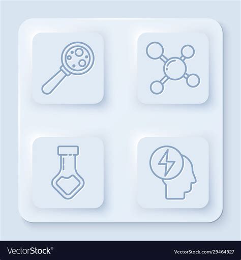 Set Line Microorganisms Under Magnifier Molecule Vector Image