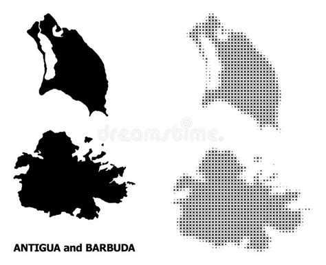 Vector Halftone Mosaic And Solid Map Of Antigua And Barbuda Stock