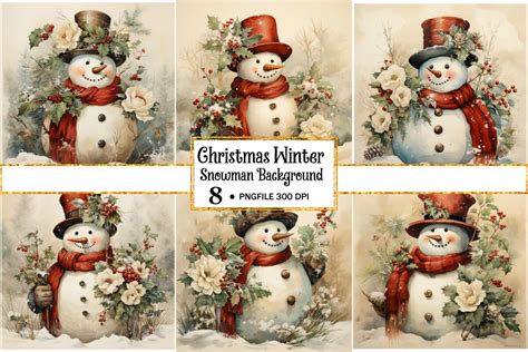 Vintage Winter Snowman Background Graphic by ak-graphics · Creative Fabrica