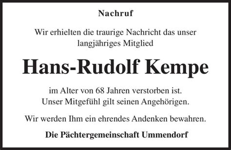 Traueranzeigen Von Hans Rudolf Kempe Abschied Nehmen De