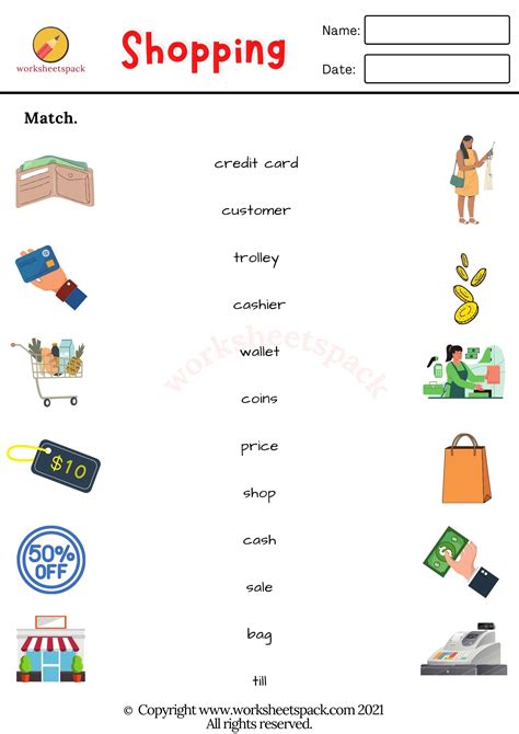 Shopping Vocabulary Worksheets Worksheetspack