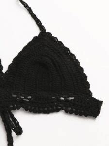 Sexy Bikini Triangle Halter Crochet Trim Backless Floral Print String Panty Swimwear Td Mercado