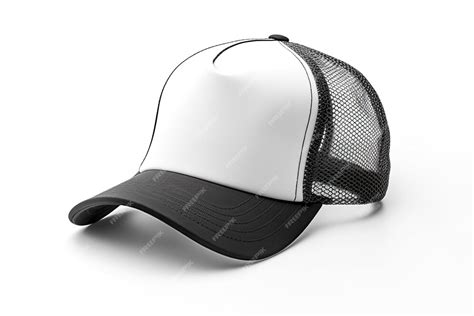 Premium Ai Image Trendy Mesh Trucker Hat Cap Black And White On White