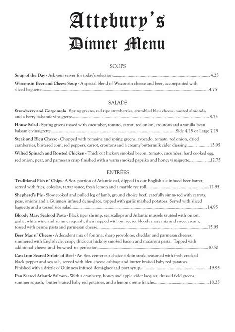 Pdf Attebury S Pub And Eatery Dinner Menu Dokumen Tips