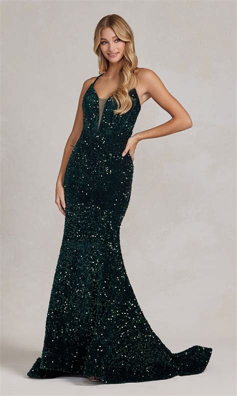 Lace Up Long Sequin Prom Dress With Train Promgirl