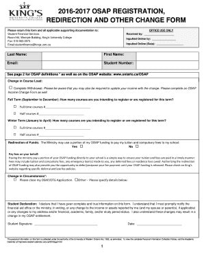 Fillable Online Osap Change Form Including Registration And