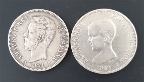 Spain Amadeo L Alfonso XIII 5 Pesetas 1889 89 MPM 1971 75 DEM 2