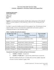 Assignment Descriptive Statistics Data Analysis Plan Rtf