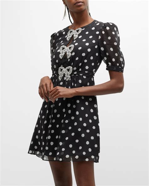 Saloni Jamie Short Polka Dot Silk Bow Dress Neiman Marcus