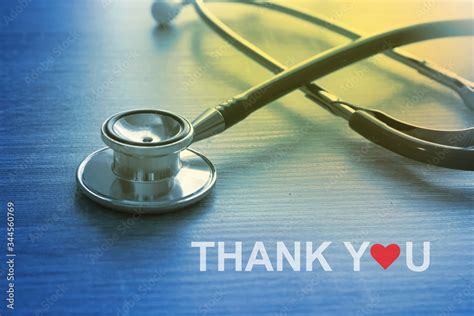 Stethoscope With Thank You Message For Doctor And Medical Staff Stock