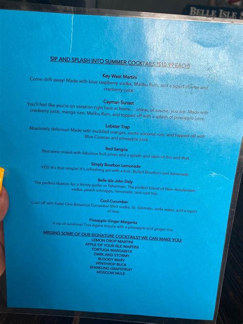 Menu at Belle Isle Seafood restaurant, Winthrop