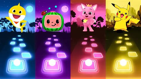 Baby Shark Vs CoComelon Vs Pinkfong Vs Pikachu Tiles Hop EDM Rush