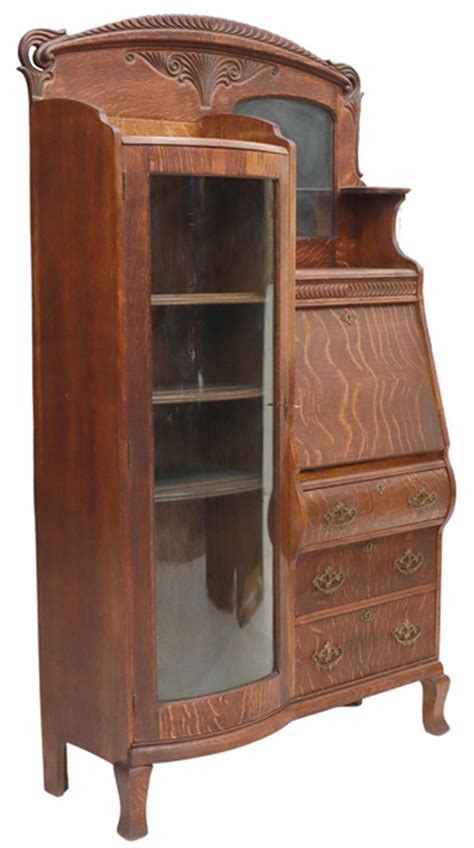 Bid Now AMERICAN TIGER OAK SIDE BY SIDE SECRETARY BOOKCASE May 6