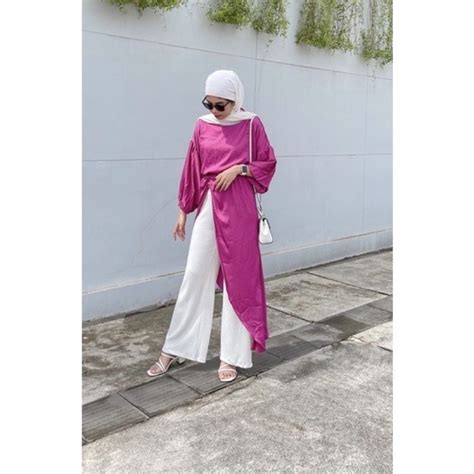 Jual Catlyn Tunic Tunik Midi Dress Lebaran Gamis Wanita Gamis