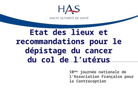 PPT Etat des lieux et recommandations pour le dépistage du cancer du