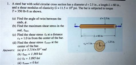 SOLVED A Steel Bar With A Solid Circular Cross Section Has A Diameter