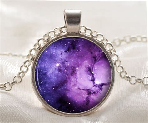 Purple Nebula Necklace Purple Galaxy Pendant Purple Space Etsy