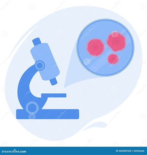 Fungi Spores Growth In Petri Dish Under Microscope Vector Illustration