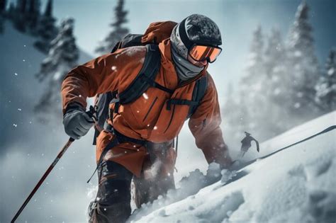 Premium Photo A Man Riding Skis Down A Snow Covered Slope