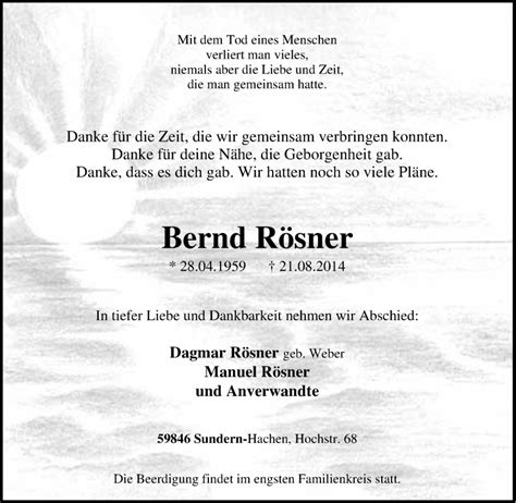 Traueranzeigen Von Bernd R Sner Trauer In Nrw De