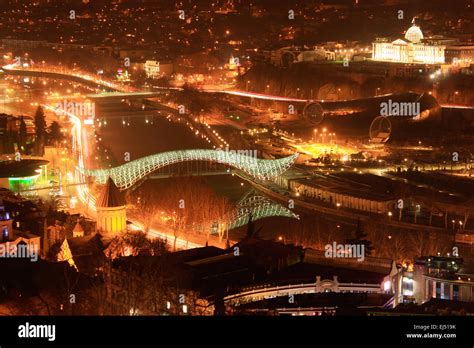 Tbilisi Night Cityscape Stock Photo Alamy