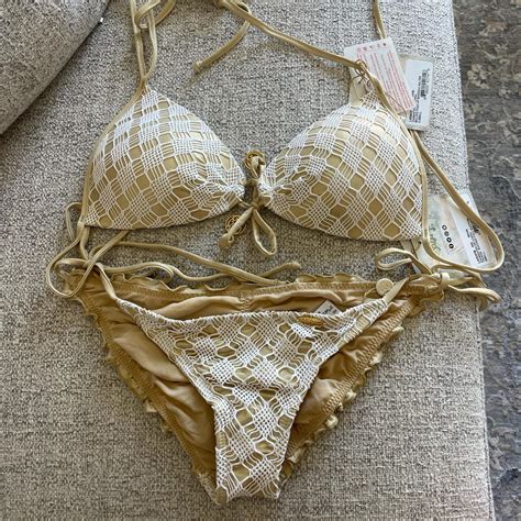 Luli Fama White And Gold Bikini Set Size Small New Depop