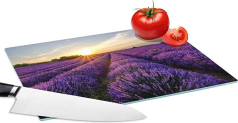 Glazen Snijplank 28x20 Lavendel Bloemen Zonsondergang Paars