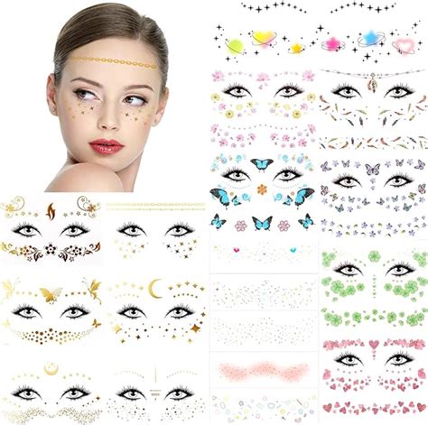 18 Sheets Face Temporary Tattoos Scettar Glitter Metallic Freckle