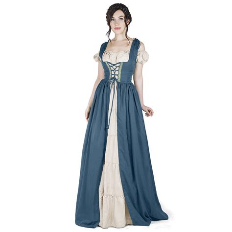 Women Vintage Dress Medieval Renaissance Costumes Off Shoulder Corset Lace Up Dress Plus Size