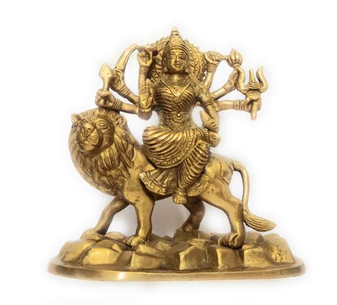 Athizay Sherawali Mata Murti Golden Finish Brass Durga Maa Serawali