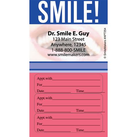 Smile Three Sticker Appointment Cards Dental Appointment Cards From