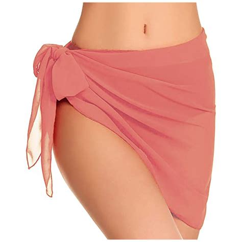 Orange Women Short Sarongs Beach Wrap Sheer Bikini Wraps Chiffon Cover Ups For Swimwear