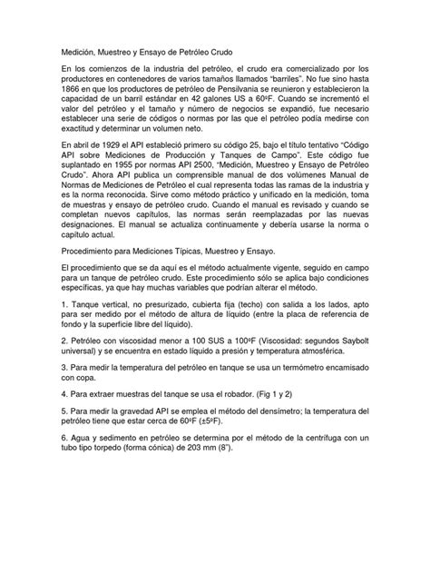 Medición Muestreo Y Ensayo De Pet Pdf Barril Unidad Petróleo